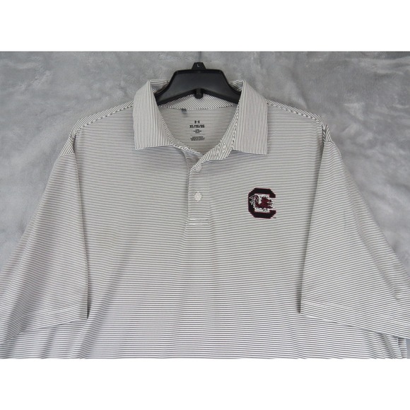 Under Armour South Carolina Gamecocks Polo Shirt XL Loose Fit Striped White - Picture 4 of 9